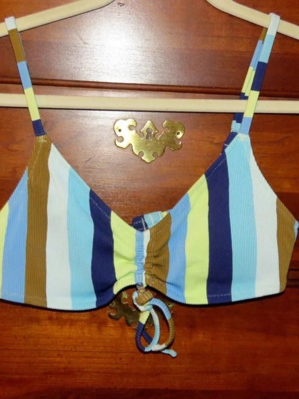 : Aerie Crinkle Ribbed Scoop Bikini Top Medium Striped Multi
